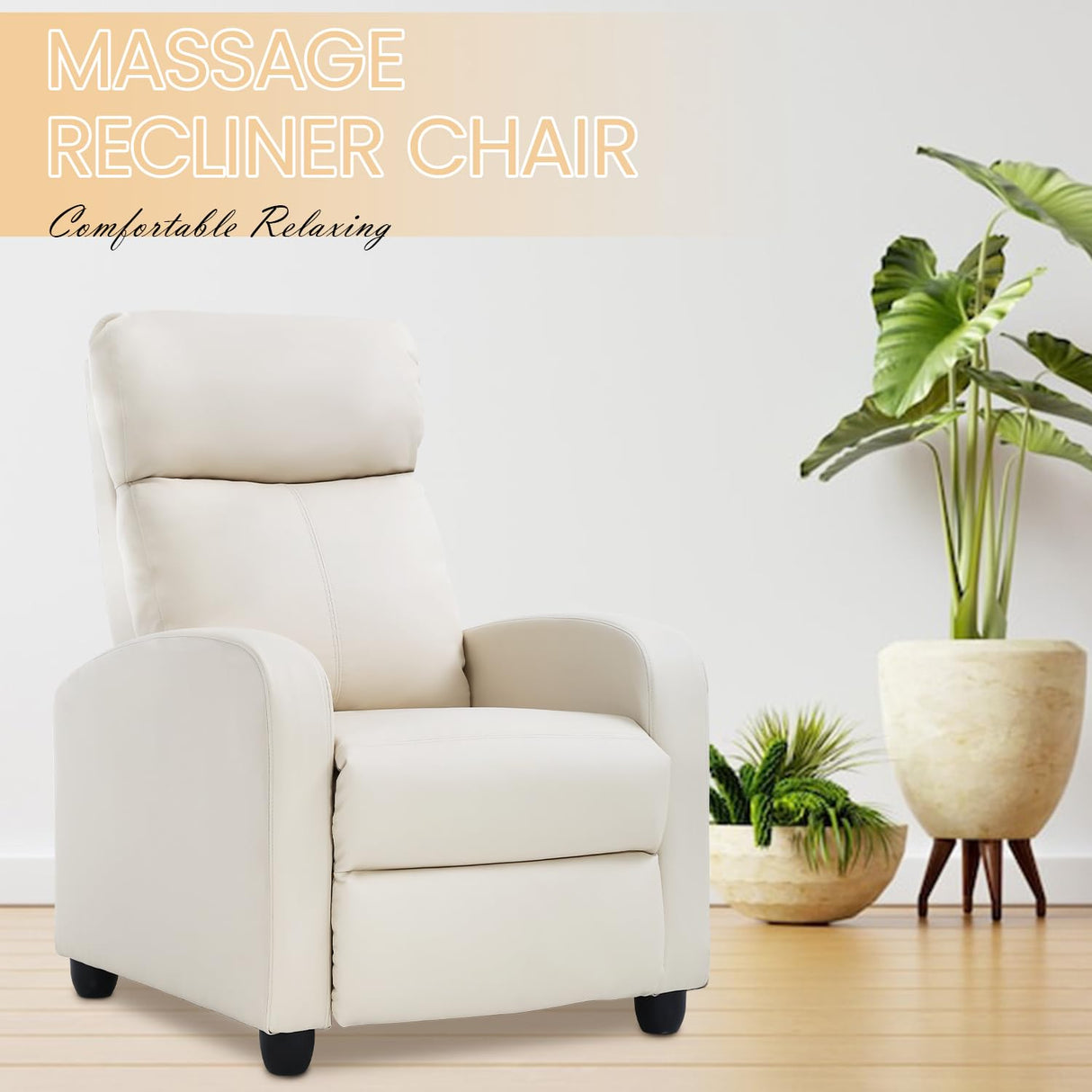 Dopinmin Recliner Chair Breathable Padded PU Leather Massage Single Sofa Recliners for Small Recliner Chair with Footrest Home Theater Seating for Bedroom Living Room,Beige Dopinmin