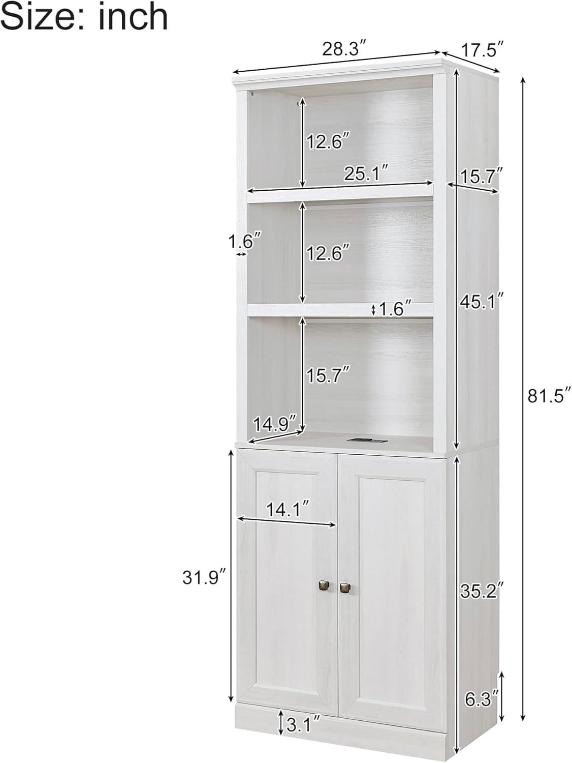 MERITLINE Queen Size Murphy Bed with Storage Bookcase Shelves,Cabinet and USB Port,Wood Folding White Murphy Wall Bed Cabinet MERITLINE