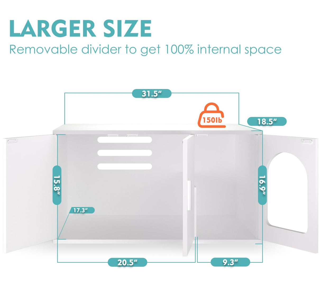 Amunrbrek Litter Box Enclosure, Cat Litter Box Enclosure Furniture, Wooden Litter Box Furniture with 2 Enclosure Liner (White) amunrbrek