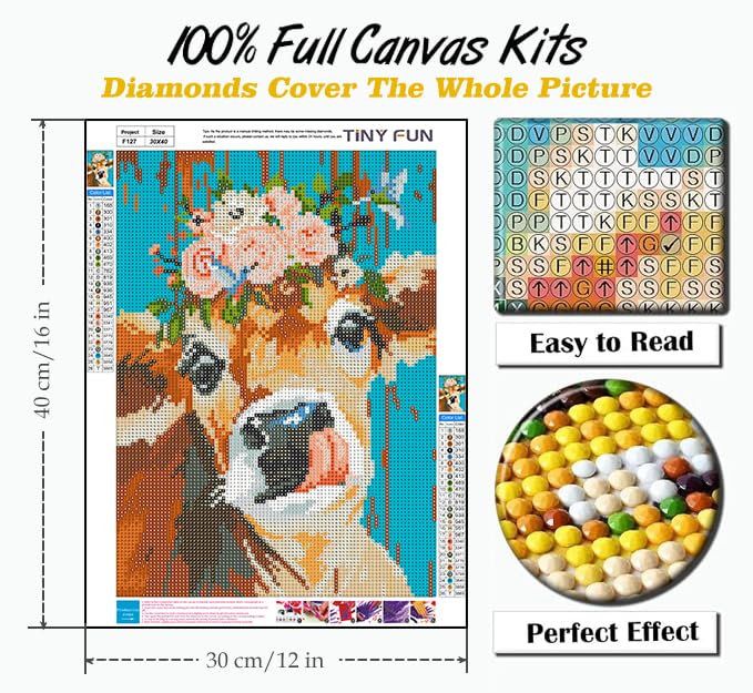 Diamond Painting Kits for Adults&Beginners DIY 5D Diamond Art Paint with Round Diamonds Full Drill Cow Gem Art Painting Kit for Home Wall Decor Gifts(12x16inch/30×40cm) TINY FUN