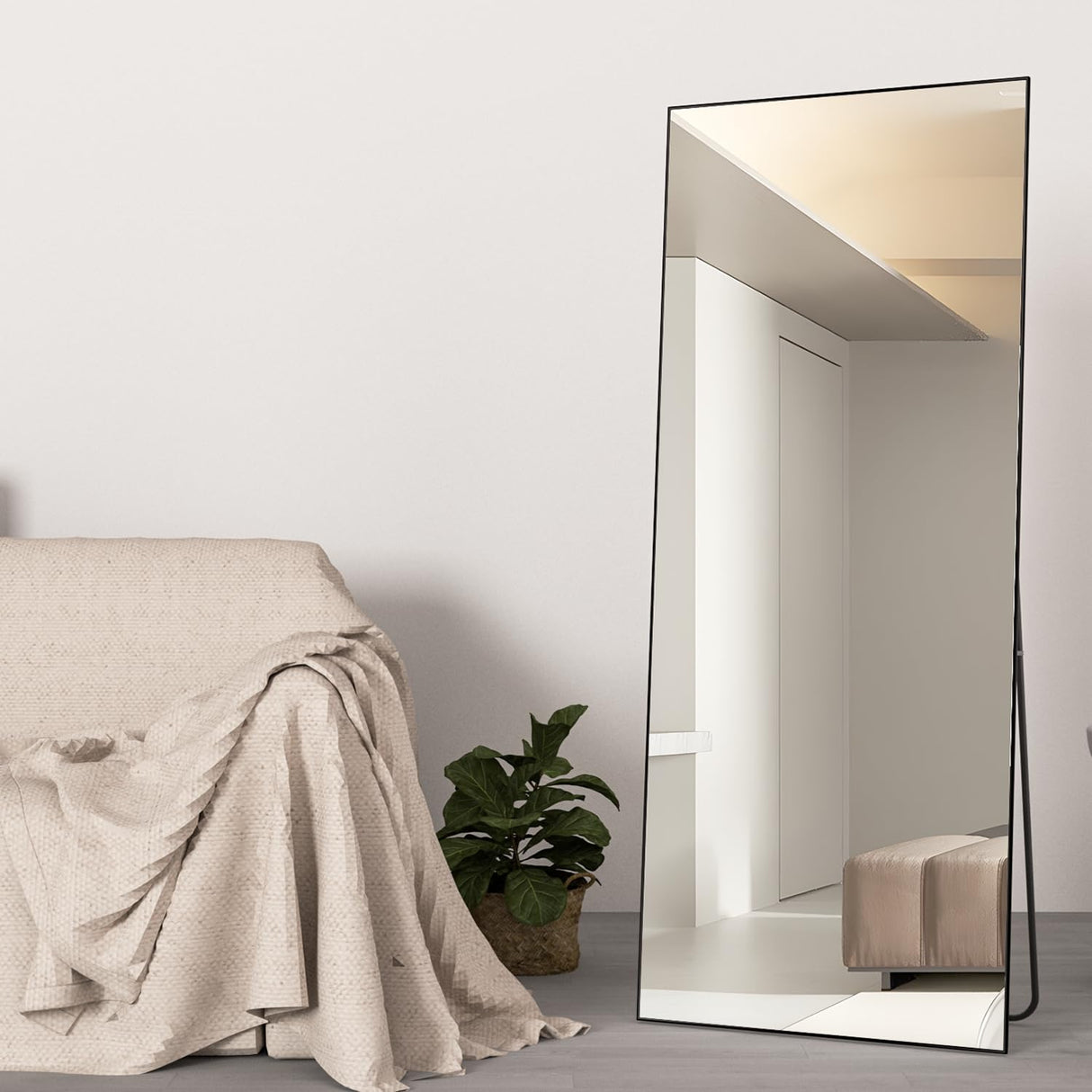 NEUWEABY Full Length Mirror Floor Mirror Large Mirror Body Rectangle Mirror for Bedroom Living Room Standing Hanging or Leaning Against Wall Aluminum Alloy Frame Black 57"x24" NEUWEABY