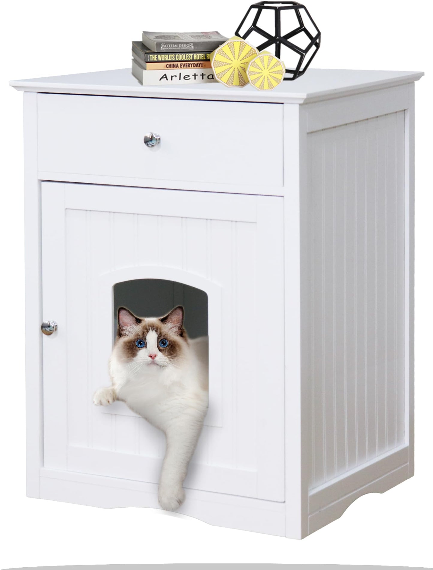 VANCETO Cat Cupboard, Cat Litter Cabinet, Indoor Cat House Side Table, Litter Box Enclosure, Pet Crate Nightstand, cat Litter Box Furniture Loo Washroom (White) Hides Your Cat’s Litter Box