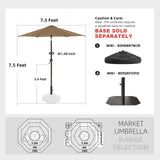 wikiwiki 7.5 FT Patio Umbrellas Outdoor Table Market Umbrella with Push Button Tilt/Crank, 6 Sturdy Ribs, Fade Resistant Waterproof POLYESTER DTY Canopy for Garden, Lawn, Deck, Backyard & Pool, Tan wikiwiki