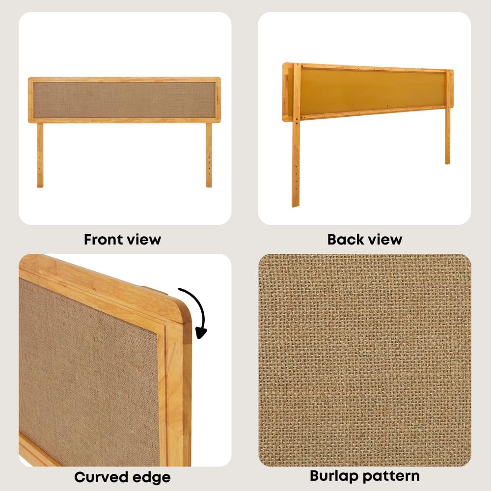 Nipe Boho King Headboard - Solid Wood with Burlap Pattern, Easy Wall or Bed Frame Assembly Bme