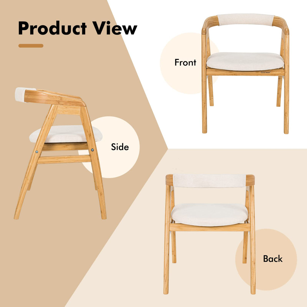 COSTWAY Bamboo Accent Chair, Modern Painted Bamboo Leisure Chair w/Comfy Fiber Cushion, Curved Backrest, Solid Legs, Upholstered Armchair for Living Room, Bedroom, Dining Room, Natural (1) COSTWAY