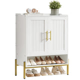 HOOBRO Shoe Cabinet, 5-Tier Shoe Storage Organizer with Doors, Wooden Shoe Cabinet Storage for Entryway, Freestanding Shoe Rack Cabinet with 3 Adjustable Shelves for Hallway, Gold and White DW41SC01 HOOBRO