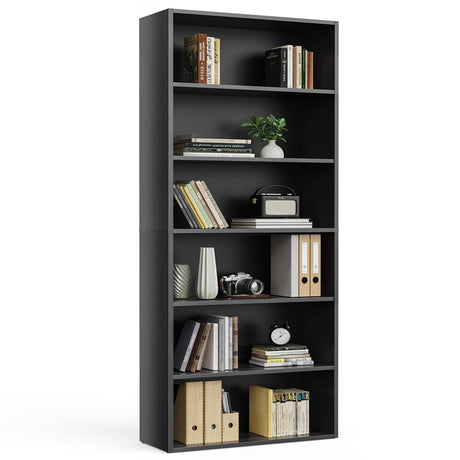 Sweetcrispy Industrial 6 Shelf Bookcase - Large 63 Inch Tall Floor Standing Open Bookshelf with Anti-Tipping Device for Home Office, Living Room, and Bedroom Storage, Black Sweetcrispy