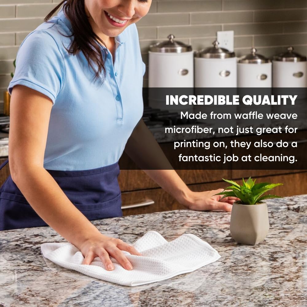 Microfiber Wholesale Sublimation Blanks Towels | Premium Sublimation Kitchen Towels | Waffle Weave Microfiber Towels | Tea Towels | Polyester Towels for Sublimation (16x24 Inches, Pack of 6) Microfiber Wholesale