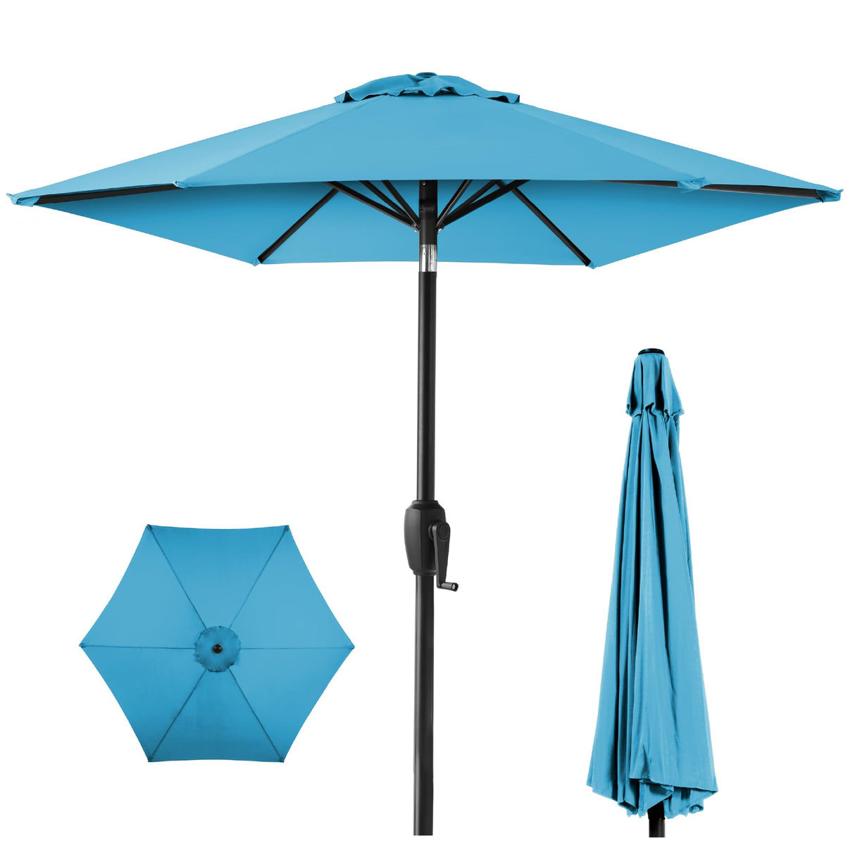 Best Choice Products 7.5ft Heavy-Duty Round Outdoor Market Table Patio Umbrella w/Steel Pole, Push Button Tilt, Easy Crank Lift - Sky Blue Best Choice Products