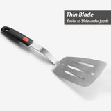 Stainless Steel Flexible Spatula Turner, Thin Slotted Metal Spatula for Cast Iron Skillet, Thin Blade and Heat Resistant Silicone Handle, Great for Egg, Cookie, Meat, Crep, Large Vovoly