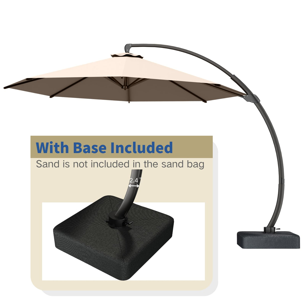 AreShark 7-Piece Patio Dining Set with 11 FT Curvy Cantilever Umbrella, HDPE Tabletop & Aluminum Frame All-Weather Outdoor Furniture for Garden, Backyard, Poolside, Gray AreShark