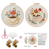 Konrisa Flower Cup Embroidery Kits for Adults,Creative Floral Embroidery Starter Kit DIY Sewing Practice with Hoop,Needlepoint Cross Stitch Kit, Set of 2