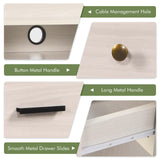 Catrimown Computer Desk with Drawers and Hutch, Farmhouse Home Office Desk Writing Table Wood Executive Desk Student Desk with File Drawer for Bedroom, Small Space, Milky White Catrimown