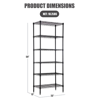 NChanmar 6-Tier Wire Shelving Unit Storage Shelves Metal Shelves 60"x23"x13" Heavy Duty Metal Storage Rack Wire Rack NSF Height Adjustable for Home Kitchen Bathroom Garage Shelving(Black)