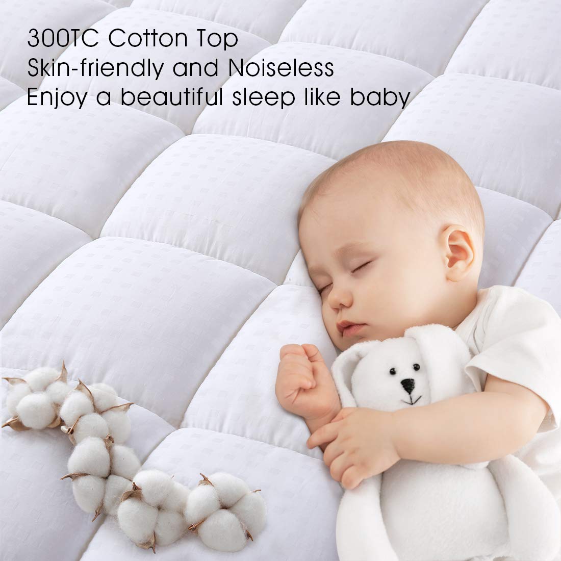 EASELAND King Size Mattress Pad Pillow Top Mattress Cover Quilted Fitted Mattress Protector Cotton 8-21" Deep Pocket Cooling Topper (78x80 Inches, White) EASELAND
