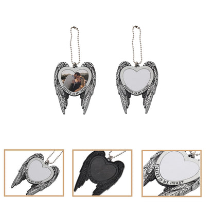 4 Sets 2 Styles Alloy Heat Transfer Sublimation Blank Pendant, Angel Wing Rearview Mirror Pendant, Heart Heat Sublimation Pendant Blanks Car Hanging Ornament for DIY Keychain