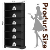 TVU 6-Tier Wooden Bookshelf, 77.2" Tall Farmhouse Style Open Bookcase, 31.5" W Standing Book Shelf with Storage, Suitable for Study, Living Room, Office, Blcak TVU