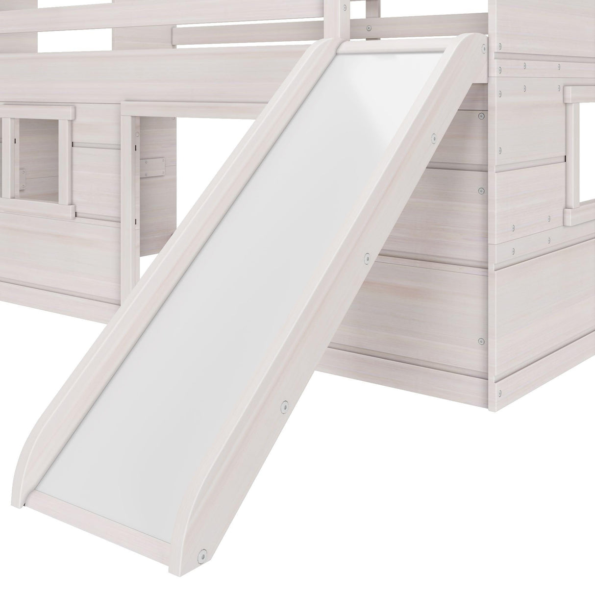 Max & Lily Loft Bed Twin Size, Solid Wood Low Loft Bed with Slide and Ladder, Modern Farmhouse Loft Bed for Kids, White Wash Max & Lily