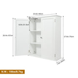 ALAPUR 27.6in Length Bathroom Cabinet Wall Mounted,Over Toilet Storage Cabinet with 2 Doors and Adjustable Shelves,Wood Medicine Cabinet for Bathroom, White ALAPUR