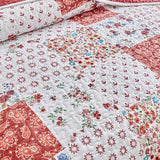 Joyreap 3 Pieces Floral Patchwork Quilt Set Twin, Burgundy Red n White Flowers Design, Smooth Soft Microfiber Quilt, Bedspread Bed Cover for All Season, 90x90 inches Joyreap