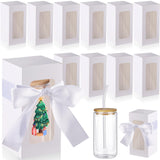 Fulmoon 12 Sets Sublimation Glass Gift Boxes Christmas Thank You Glass Cup Boxes with Ribbon Gift Wrap Boxes for Thanksgiving Christmas Shipping Blanks Sublimation Gift Wrapping (White) Fulmoon