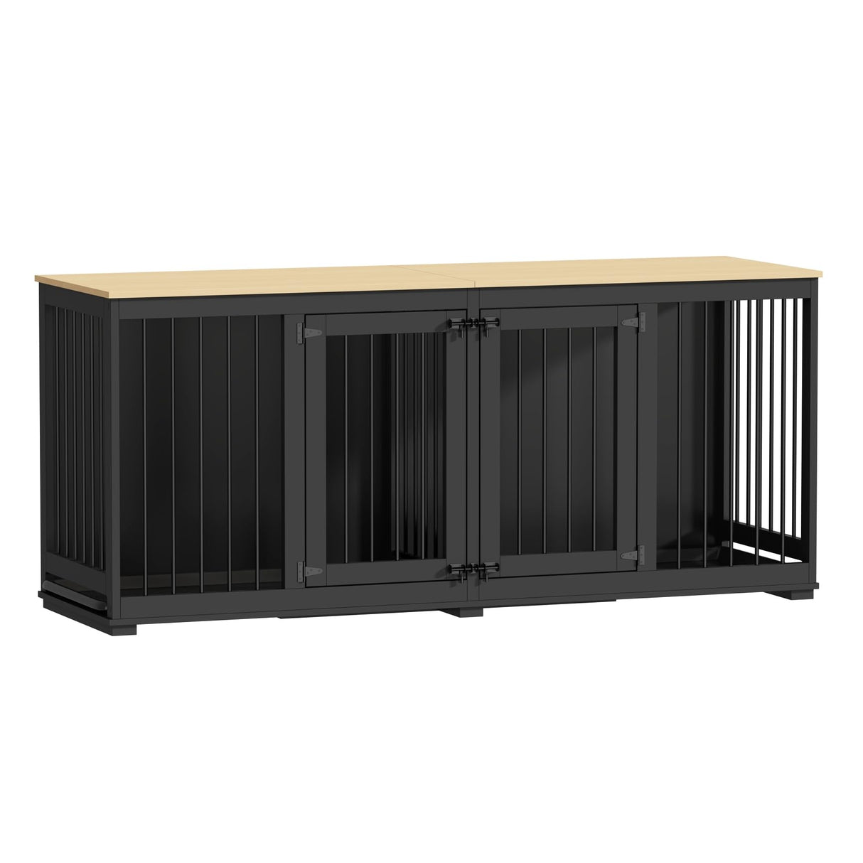 DAWNSPACES Double Dog Crates Furniture for Large Dogs, 71" Heavy Duty Wooden Kennel with Tray & Removable Divider for 2 Dogs, Indoor Furniture Style Dog Crate House TV Stand, Black DAWNSPACES