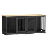 DAWNSPACES Double Dog Crates Furniture for Large Dogs, 71" Heavy Duty Wooden Kennel with Tray & Removable Divider for 2 Dogs, Indoor Furniture Style Dog Crate House TV Stand, Black DAWNSPACES