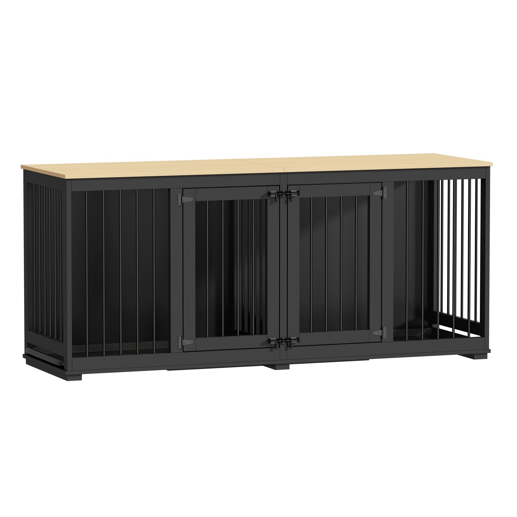 DAWNSPACES Double Dog Crates Furniture for Large Dogs, 71" Heavy Duty Wooden Kennel with Tray & Removable Divider for 2 Dogs, Indoor Furniture Style Dog Crate House TV Stand, Black - WoodArtSupply