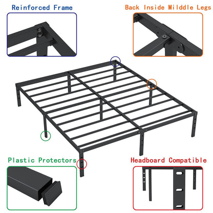 ALDRICH Heavy Duty 18 Inch Black Metal King Size Bed Frame with Noise-Free Assembly - WoodArtSupply