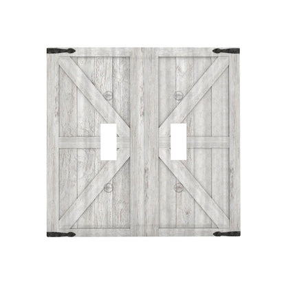 Spshian Decorative Switch Plate Covers Rustic Wooden White Barn Doors 2 Gang Wall Plate Double Toggle Light Switch Cover Plate Electric Dual Device Electrical Faceplate for Kitchen Farmhouse  - WoodArtSupply