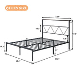AMERLIFE Queen Size Metal Bed Frame with Headboard Shelf, Platform Bed Frame with LED Strip Light, 11" Underbed Height for Storage, Noise Free, No Box Spring Needed, Black AMERLIFE