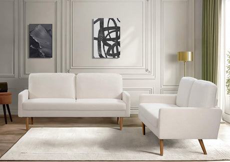 Kent 2 Piece Velvet Sofa and Loveseat Set, European Style with Modern & Vintage Flair, Upholstered 5 Seater Couch, Chic Living Room Furniture Seating for Home, Apartment or Office, Ivory Container Furniture Direct