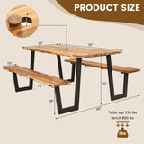 Tangkula Wooden Picnic Table, Outdoor Acacia Wood Picnic Table with 2 Built-in Benches, Umbrella Hole, Steel Frame, Outside Table and Bench Set for Garden, Backyard, Porch, Patio Tangkula