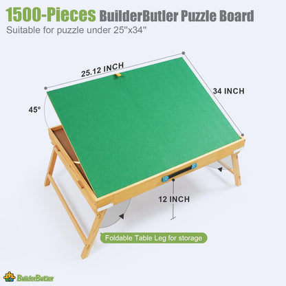 BuilderButler 1500 Pieces Puzzle Table with Legs,25"x34" Wooden Jigsaw Puzzle Board with 4 Drawers & Cover,3-Tilting Angles for Puzzle Enthusiasts