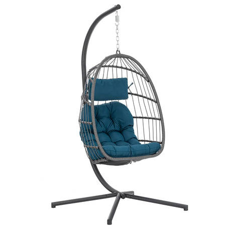 Yechen Wicker Egg Chair Outdoor Indoor for Patio Balcony, Foldable Rattan Egg Swinging Chair Hammock Egg Chairs Hanging Egg Chair for Bedroom, Handmade Chair 350 Lbs Capacity Yechen