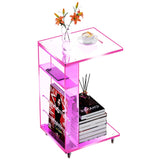 Clear Acrylic Side Table on Lockable Wheels, C Shaped End Table for Sofa, Small Coffee Tables for Small Spaces (Pink) Acrylicolor