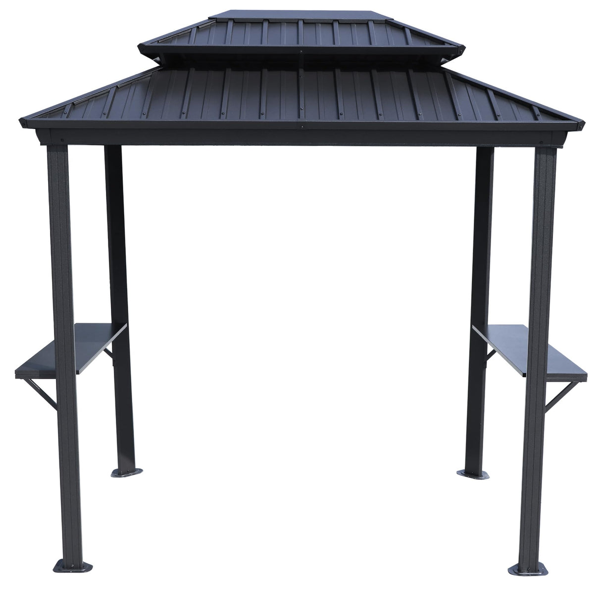 Kozyard 6’ x 8’ BBQ Hardtop Grill Gazebo, Outdoor Barbecue Gazebo with Double Galvanized Metal Roof, Aluminum BBQ Gazebo with 2 Side Shelves for Outdoor Grilling Station (Gray/Hardtop) Kozyard