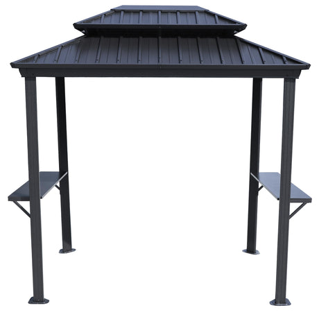 Kozyard 6’ x 8’ BBQ Hardtop Grill Gazebo, Outdoor Barbecue Gazebo with Double Galvanized Metal Roof, Aluminum BBQ Gazebo with 2 Side Shelves for Outdoor Grilling Station (Gray/Hardtop) Kozyard