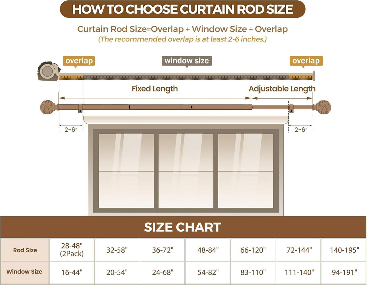 KAMANINA 1 Inch Curtain Rod Telescoping Single Drapery Rod 36 to 72 Inches (3-6 Feet), Antique Bronze Curtain Rods for Windows 24 to 68 Inches, Netted Texture Finials KAMANINA