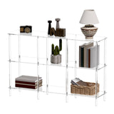 CRTERICX Acrylic Horizontal Bookshelf, 11.8" D x 47.2" W x 31" H, 3-Tier Clear Low Book Shelf with Large Storage, Multipurpose Bookcase for Living Room, Bathroom, Office, Easy Assembly CRTERICX