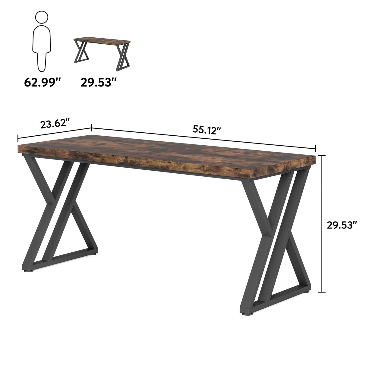 Tribesigns Writing Computer Desk, 55 inch Heavy Duty Study Desk with Z-Shaped Metal Leg, Modern Simple Home Office Computer Desk, Rustic Brown Tribesigns