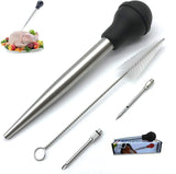 Turkey Baster for Cooking, Stainless Steel Turkey Baster Syringe with Cleaning Brush and Marinade Injector, Black iKusor
