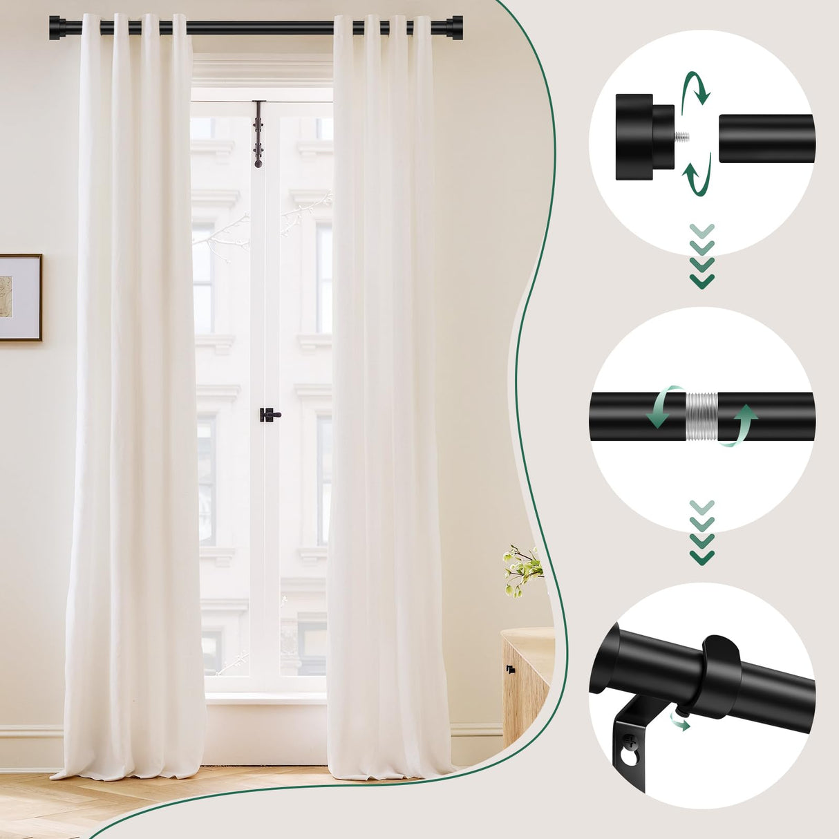 Extra Long Curtain Rods 120 to 170 Inch(10-14ft),1Inch Black Adjustable Extra Long Curtain Rod,Heavy Duty Decorative Window Curtains Rods for Bedroom,Long Curtain Rods 120-170 hei! dear