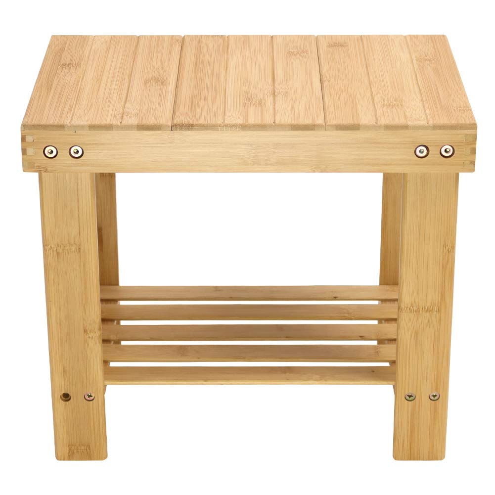 KKTONER Bamboo Step Stool with Storage Shower Bench with Shelf Foot Stool for Bathroom Living Room Bedroom Natural Color KKTONER