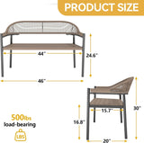 OPENAIRCOMFORT Outdoor Loveseat Bench,46.8 Inches Wicker Frame Patio Bench, All Weather Outdoor Bench with Rattan Backrest Armrests and Metal Legs for Lawn, Front Porch, Park, Yard OPENAIRCOMFORT