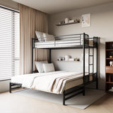 Twin Metal Bunk Bed with Pull-Out Trundle, 3-in-1 Convertible for Teens/Adults, Heavy Duty Space-Saving Design, Ladder & Guardrails, No Box Spring Needed, Easy Assembly NeoTechEra