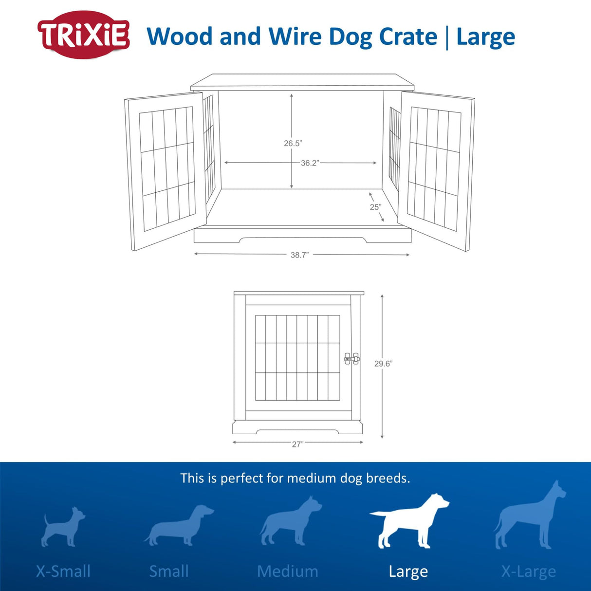 TRIXIE 38.7" Indoor Dog Crate, Wooden Crate Table for Dogs Up to 66 lb, Large Dog Kennel, Perfect in Any Room, Brown TRIXIE