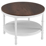 VINGLI 25.6" Rustic Oak White Round Farmhouse Coffee Table, 2-Tier Storage Wood Center Circle Accent Table for Living Room, Bedroom, Apartment, Studio and Small Spaces, Sturdy Metal Frame VINGLI