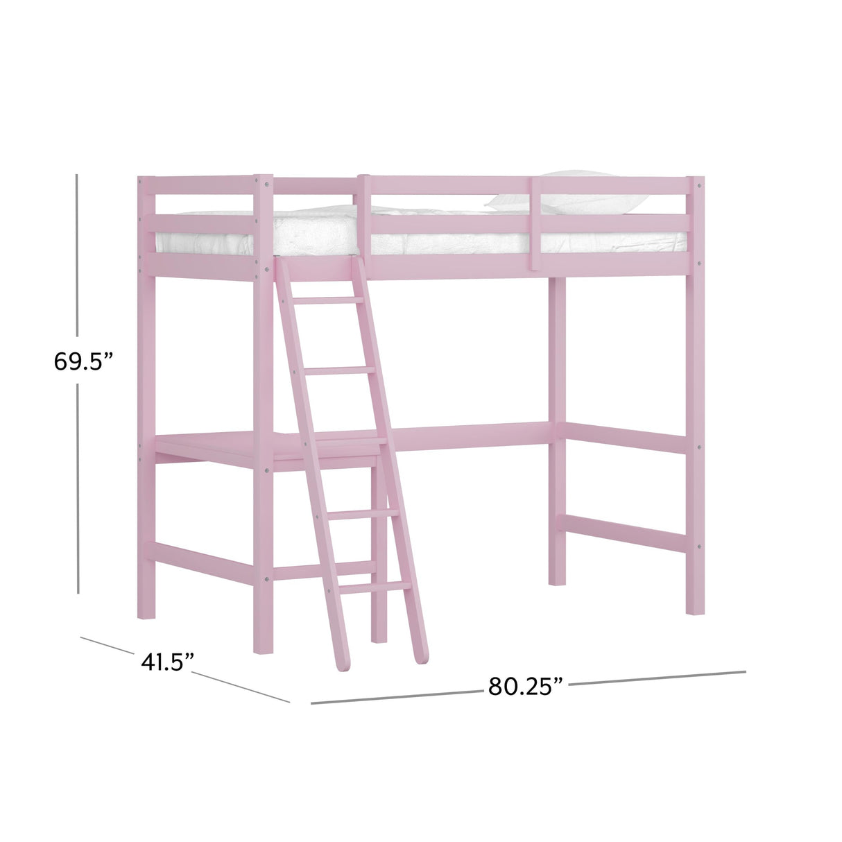 Hillsdale Caspian Wood Twin Loft Bed, Pink Hillsdale