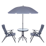 JOYTIO 4 Piece Patio Dining Set, Outdoor Garden Furniture Bistro Set with Tilted Removable Umbrella, 2 Folding Chairs, and Round Glass Table (Grey) JOYTIO